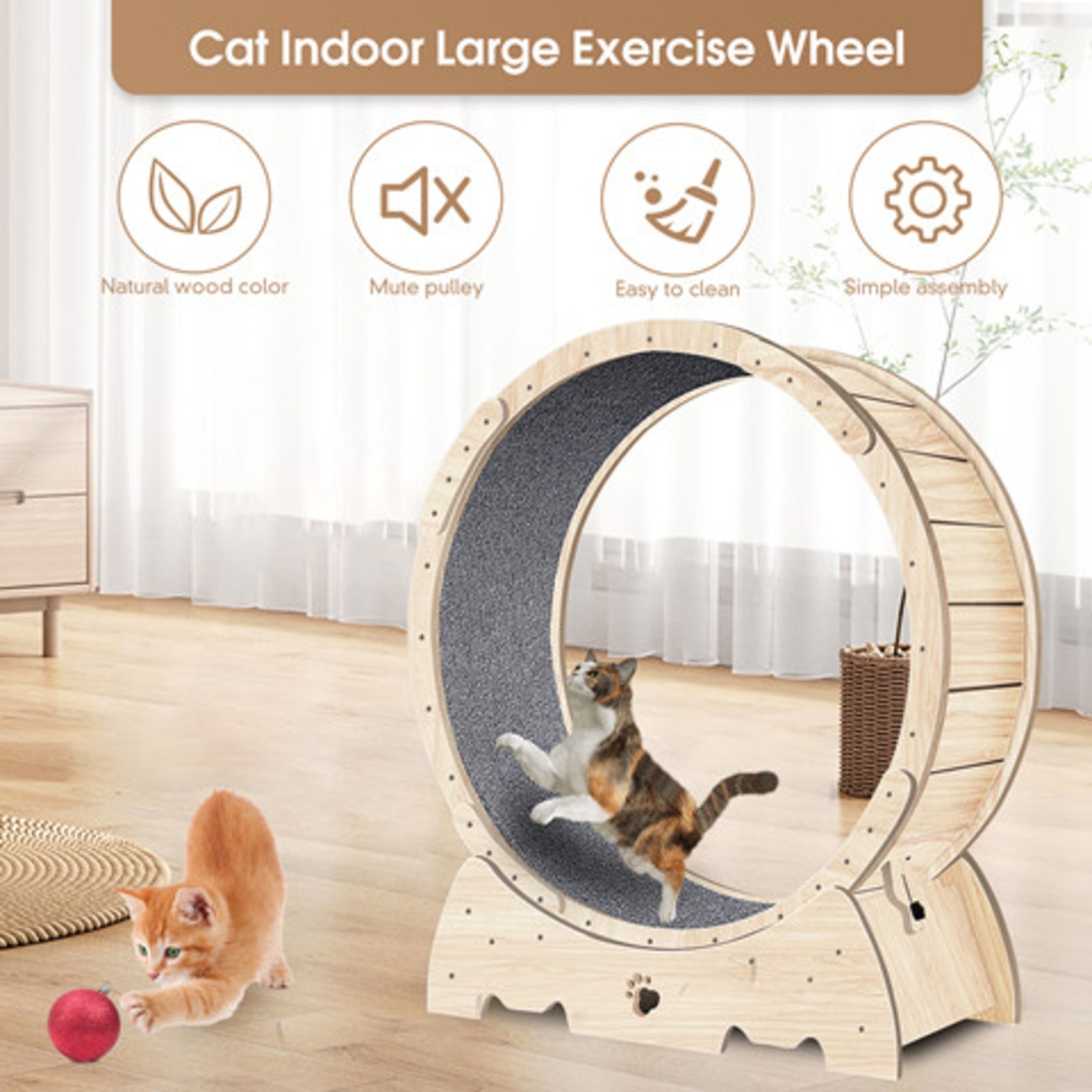 Cat Exercise Wheel For Indoor Cats, Running Wheel With Carpeted Runway - Imagen 7