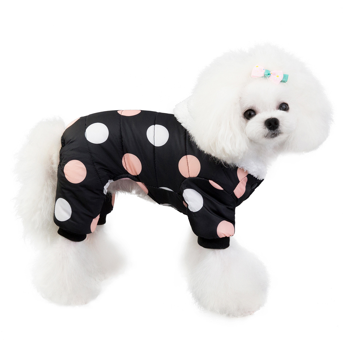 Warm big polka dot four-leg cotton coat - Imagen 8