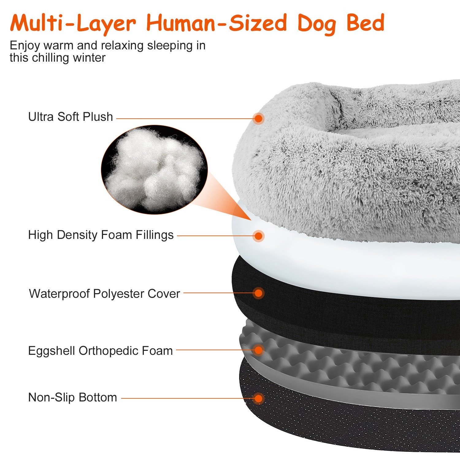 1Pc Large Foldable Human Size Dog Bed With Pillow Blanket Flurry Plush Napping Human-Sized Dog Bed Machine Washable Zipped Removable Cover For Pets Kids Adults Grey 71x45x10in - Imagen 3