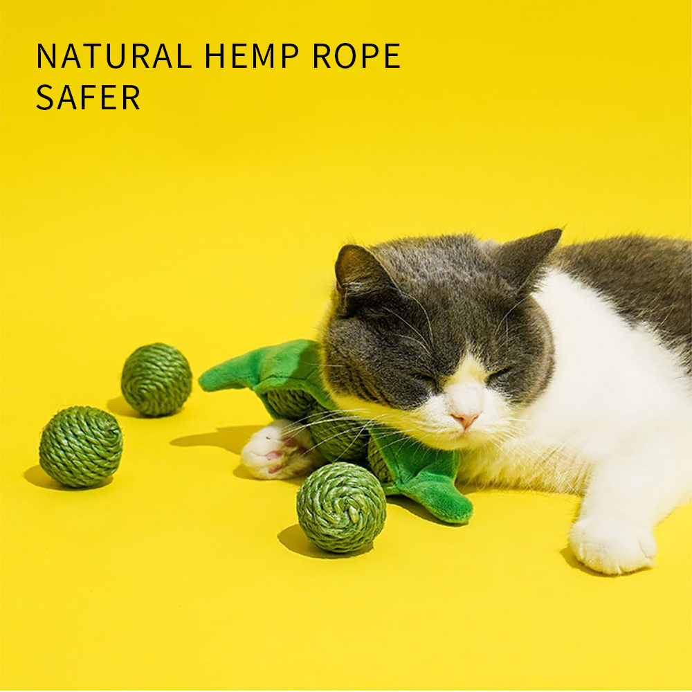 3PCS Cat Toy Balls, Interactive Pet Play Balls Sisal Rope Scratching Chew Ball Toy With Rustling Sound Pea Pod Storage For Indoor Kitten Training Hunting - Imagen 3