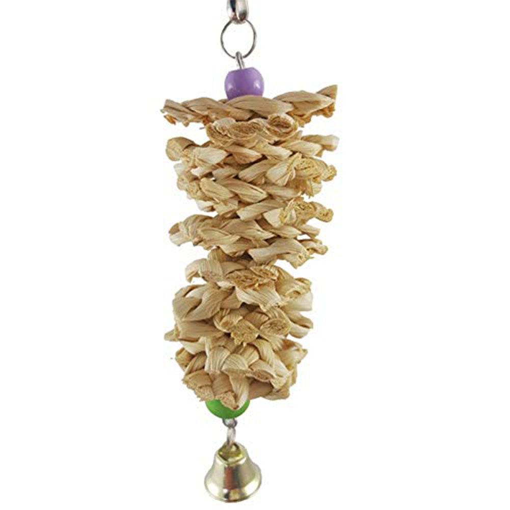 Bird Parrot Toy With Bell Natural Wooden Grass Bite Hanging Cage - Imagen 3
