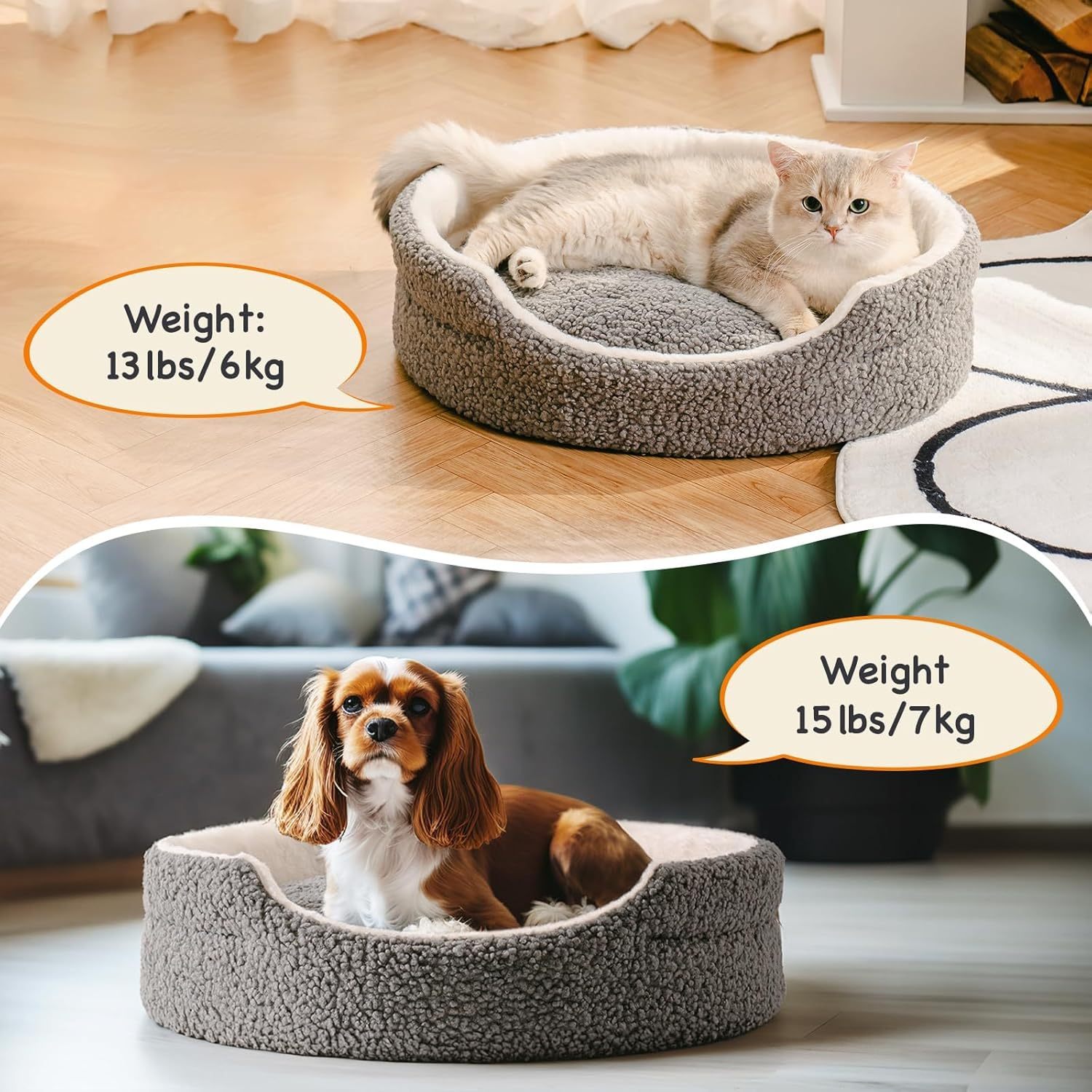 Mewoo Washable Pet Bed For Small Dogs & Cats - 23x23x7 Inch Orthopedic Dog Bed With Non-Slip Bottom, Plush Round Bed For Puppies & Indoor Kittens, Grey - Imagen 4