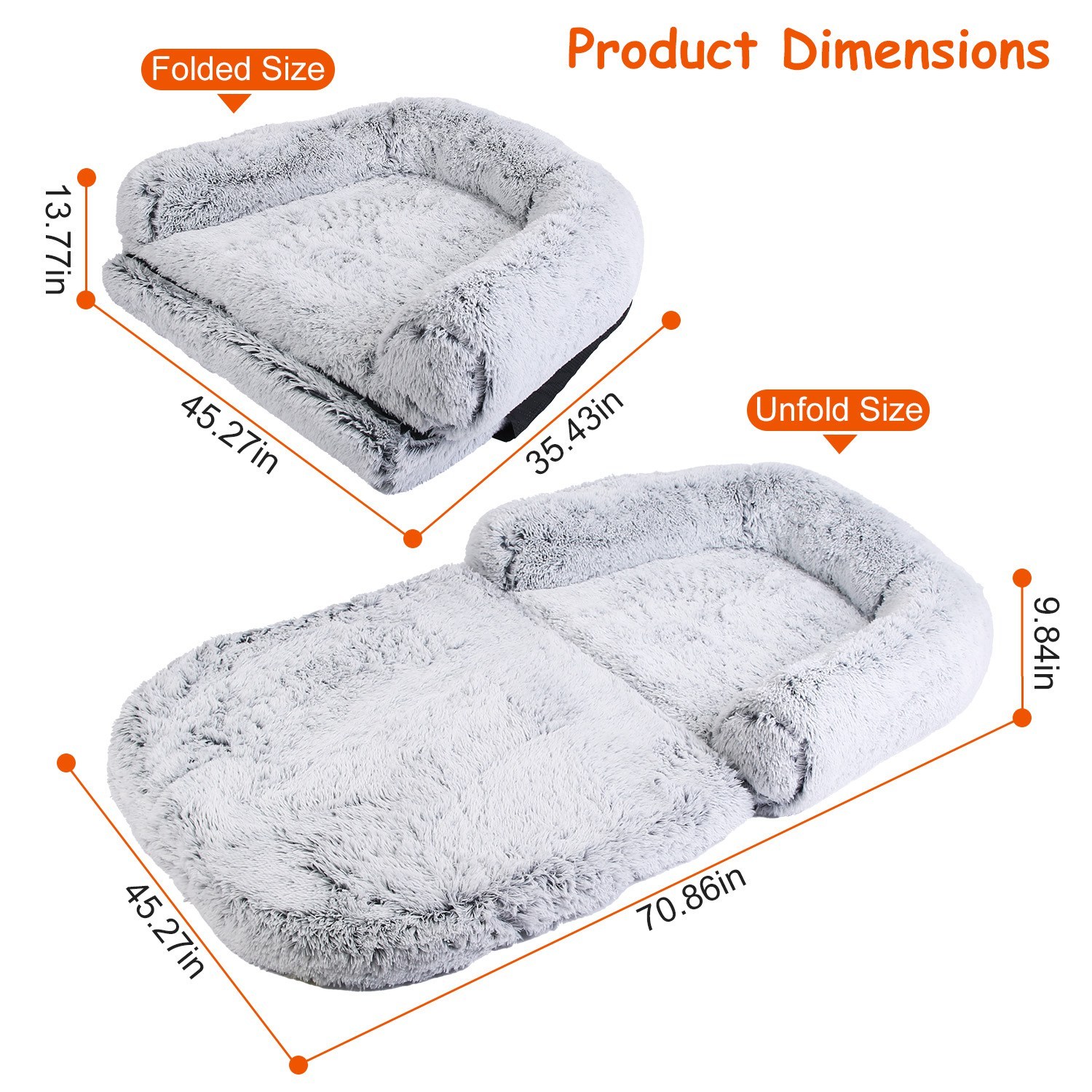 1Pc Large Foldable Human Size Dog Bed With Pillow Blanket Flurry Plush Napping Human-Sized Dog Bed Machine Washable Zipped Removable Cover For Pets Kids Adults Grey 71x45x10in - Imagen 7