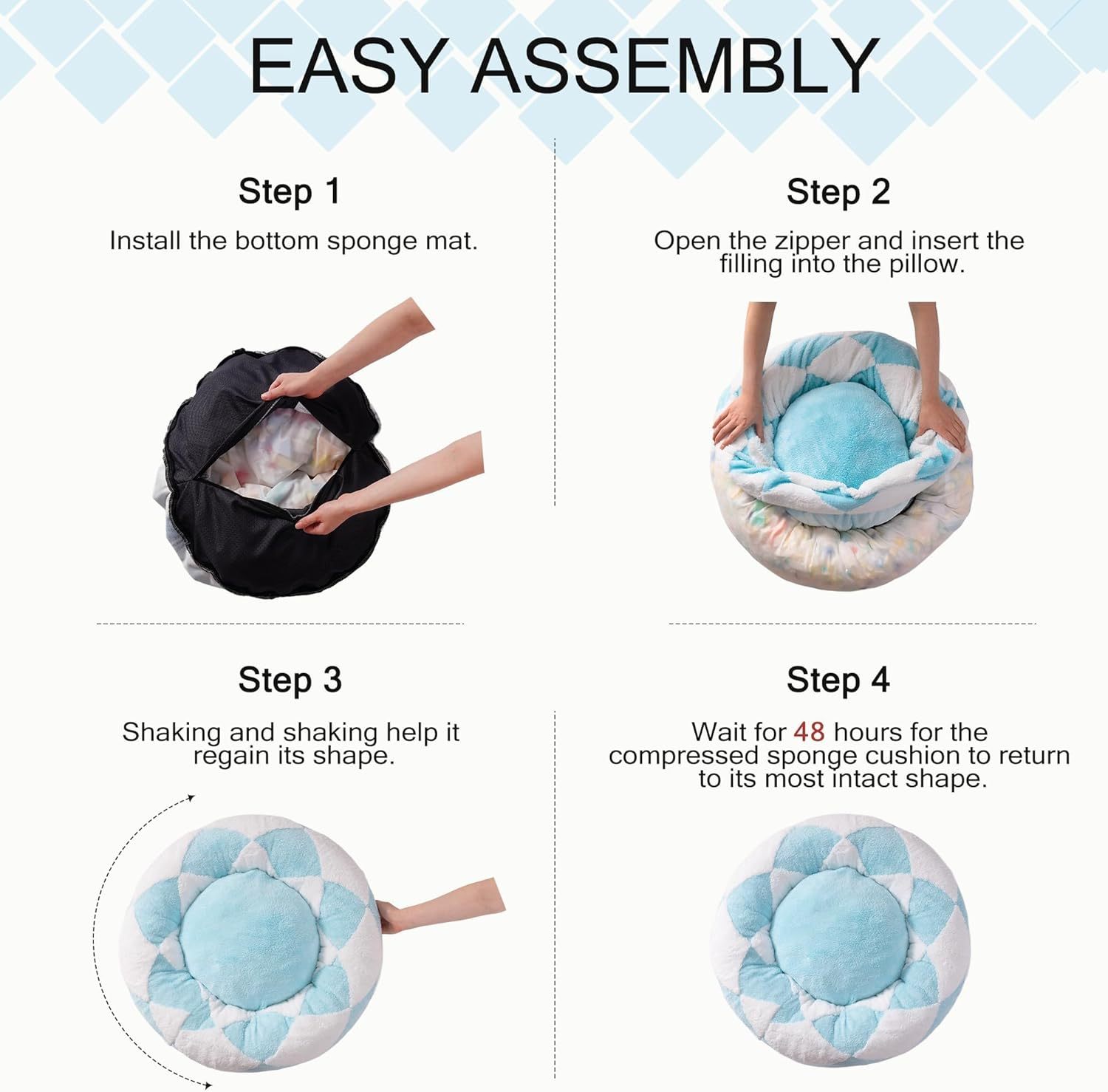 MEWOOFUN Donut Cat Bed For Indoor Cats - Round Washable Plush Pet Bed With Jacquard Shaggy Fabric & Non-Slip Bottom, Calming Small Dog Bed For Puppy & Kitten, 23 Inch Blue Check - Imagen 7