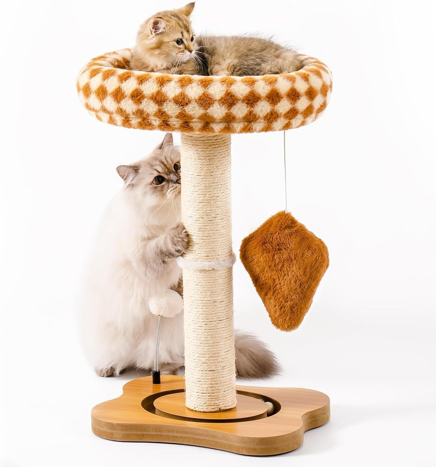 Mewoo Cat Scratching Post With Bed - Small Cat Tower With Sisal Scratcher, Removable Perch & Ball Track Toys For Indoor Cats Brown, Medium - Imagen 2