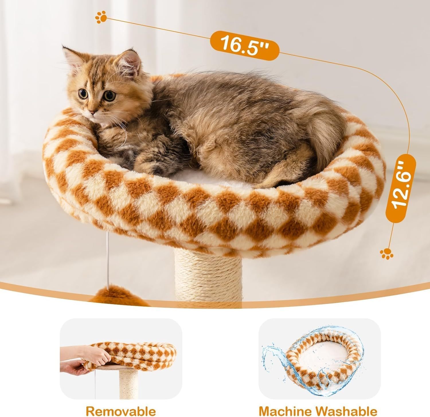 Mewoo Cat Scratching Post With Bed - Small Cat Tower With Sisal Scratcher, Removable Perch & Ball Track Toys For Indoor Cats Brown, Medium - Imagen 6