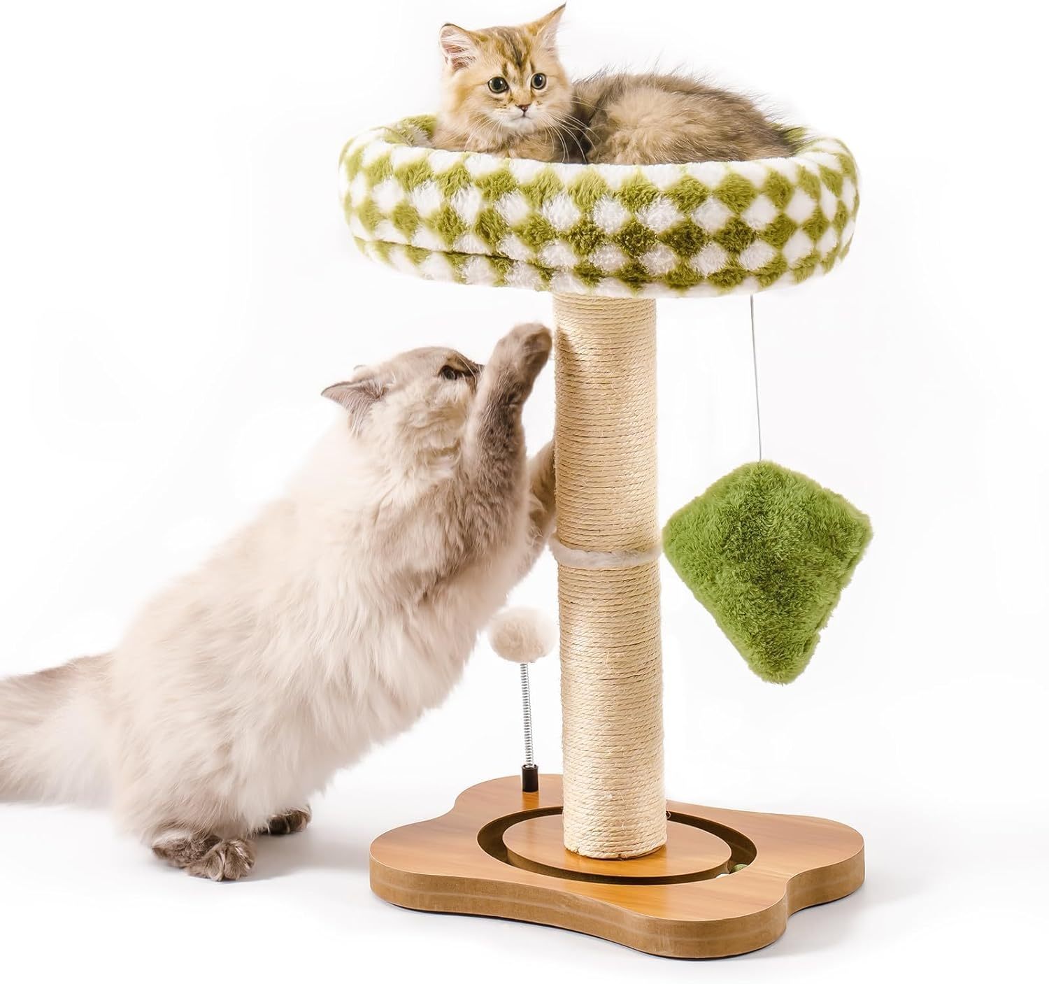 Mewoo Cat Scratching Post & Bed - 2-in-1 Small Cat Tower With Sisal Scratcher And Ball Track Toys Green, Medium - Imagen 2