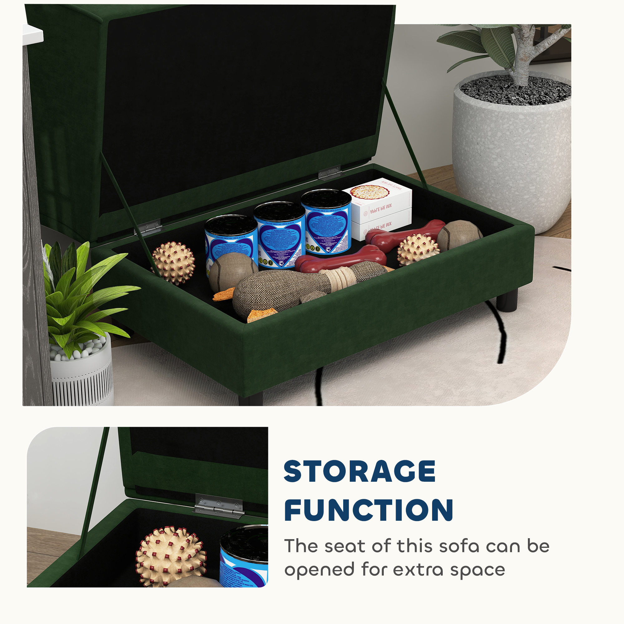 Pet Sofa Bed Couch With Storage, Pet Sofa For Cats And Small Dogs, Green - Imagen 4