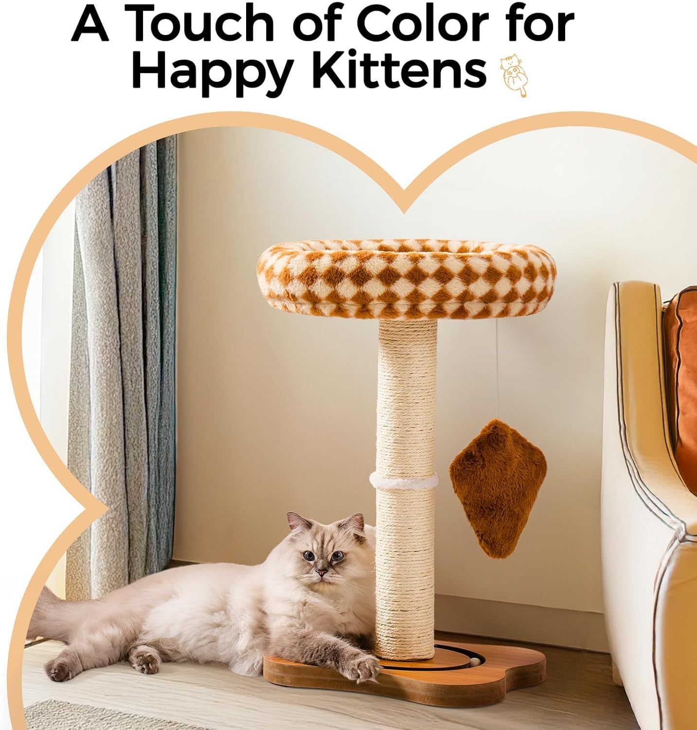 Mewoo Cat Scratching Post With Bed - Small Cat Tower With Sisal Scratcher, Removable Perch & Ball Track Toys For Indoor Cats Brown, Medium - Imagen 4