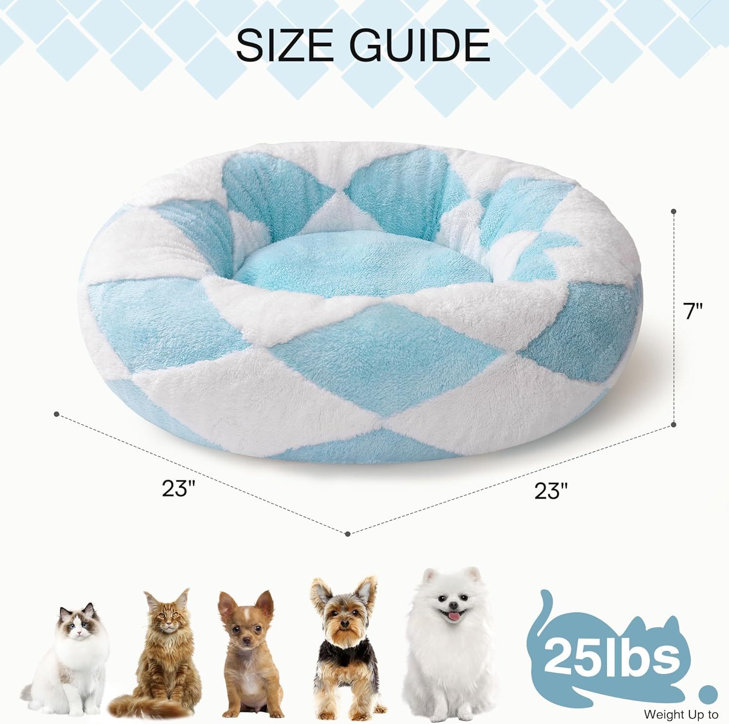 MEWOOFUN Donut Cat Bed For Indoor Cats - Round Washable Plush Pet Bed With Jacquard Shaggy Fabric & Non-Slip Bottom, Calming Small Dog Bed For Puppy & Kitten, 23 Inch Blue Check - Imagen 2