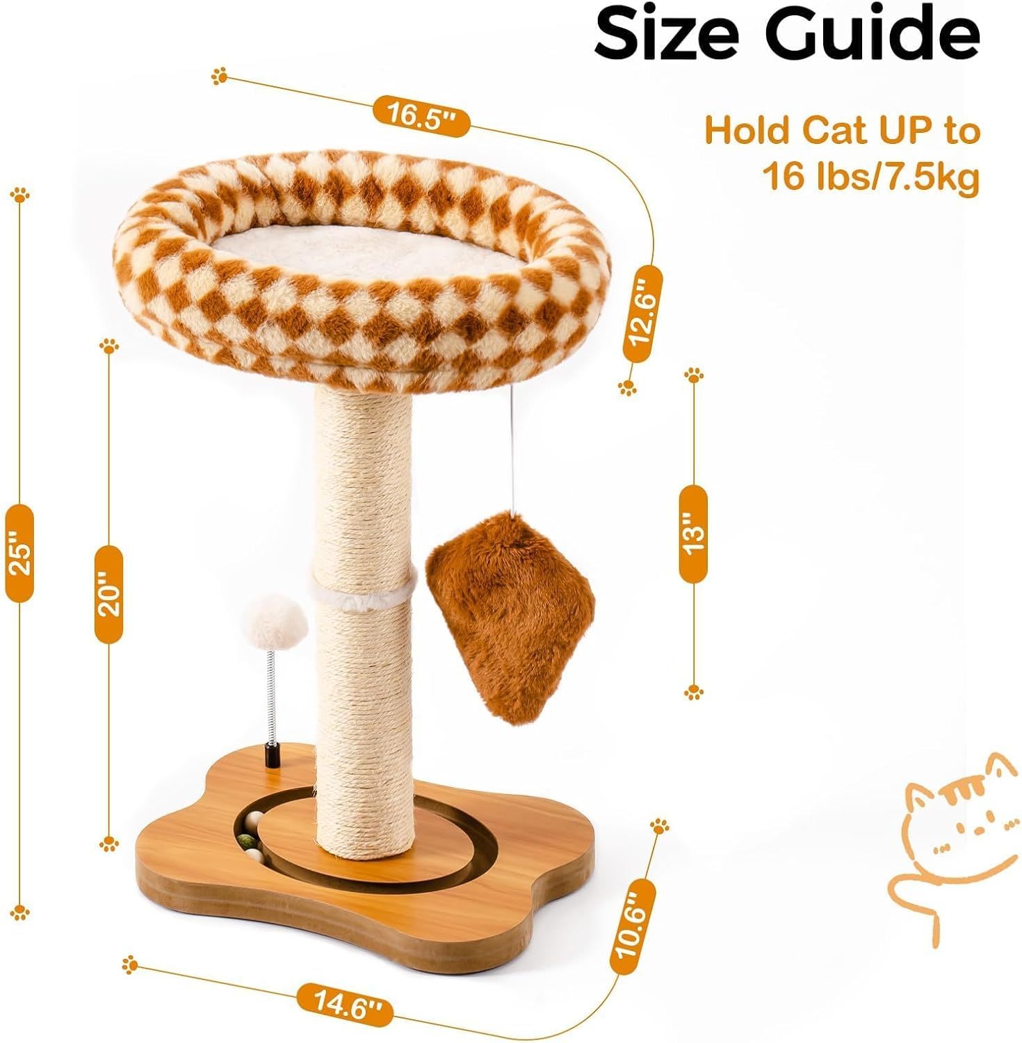 Mewoo Cat Scratching Post With Bed - Small Cat Tower With Sisal Scratcher, Removable Perch & Ball Track Toys For Indoor Cats Brown, Medium - Imagen 3