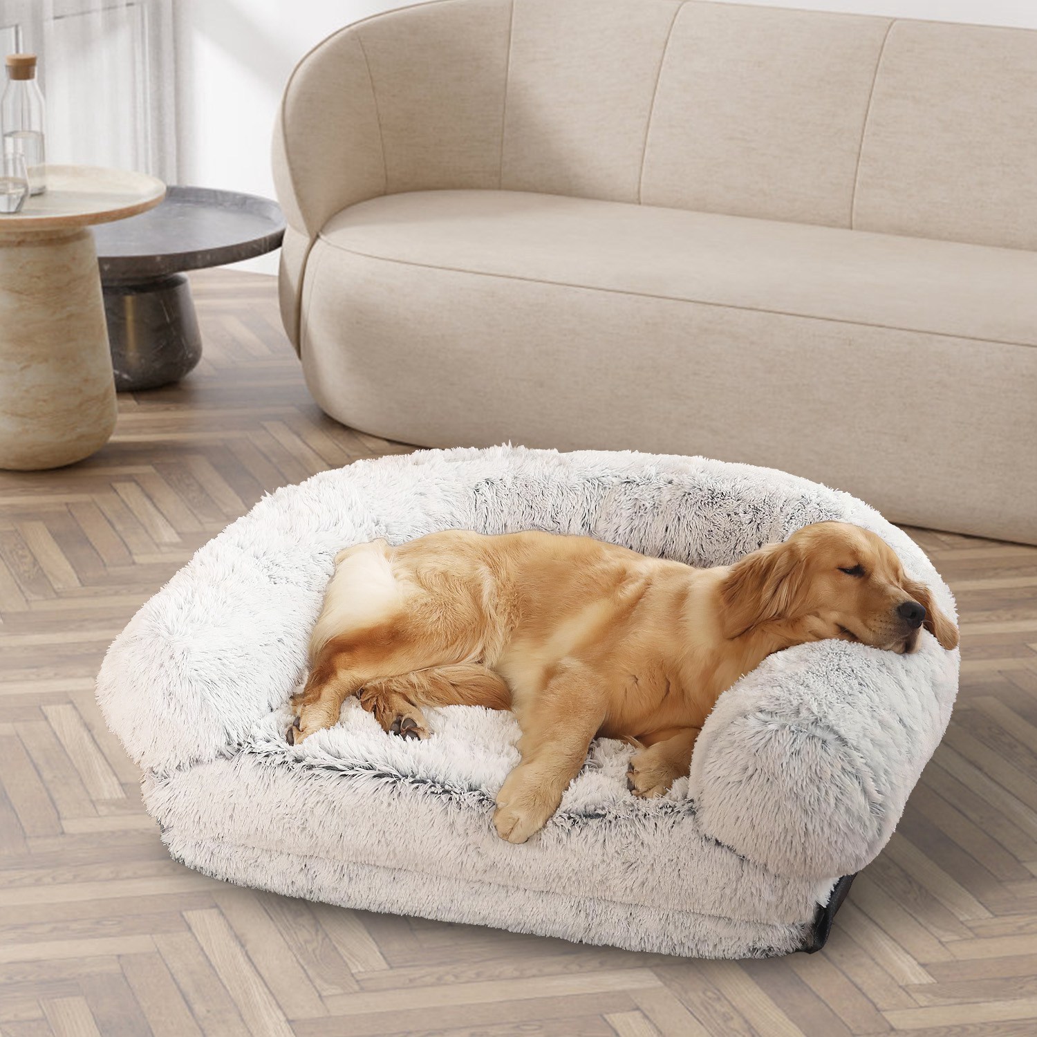 1Pc Large Foldable Human Size Dog Bed With Pillow Blanket Flurry Plush Napping Human-Sized Dog Bed Machine Washable Zipped Removable Cover For Pets Kids Adults Grey 71x45x10in - Imagen 8