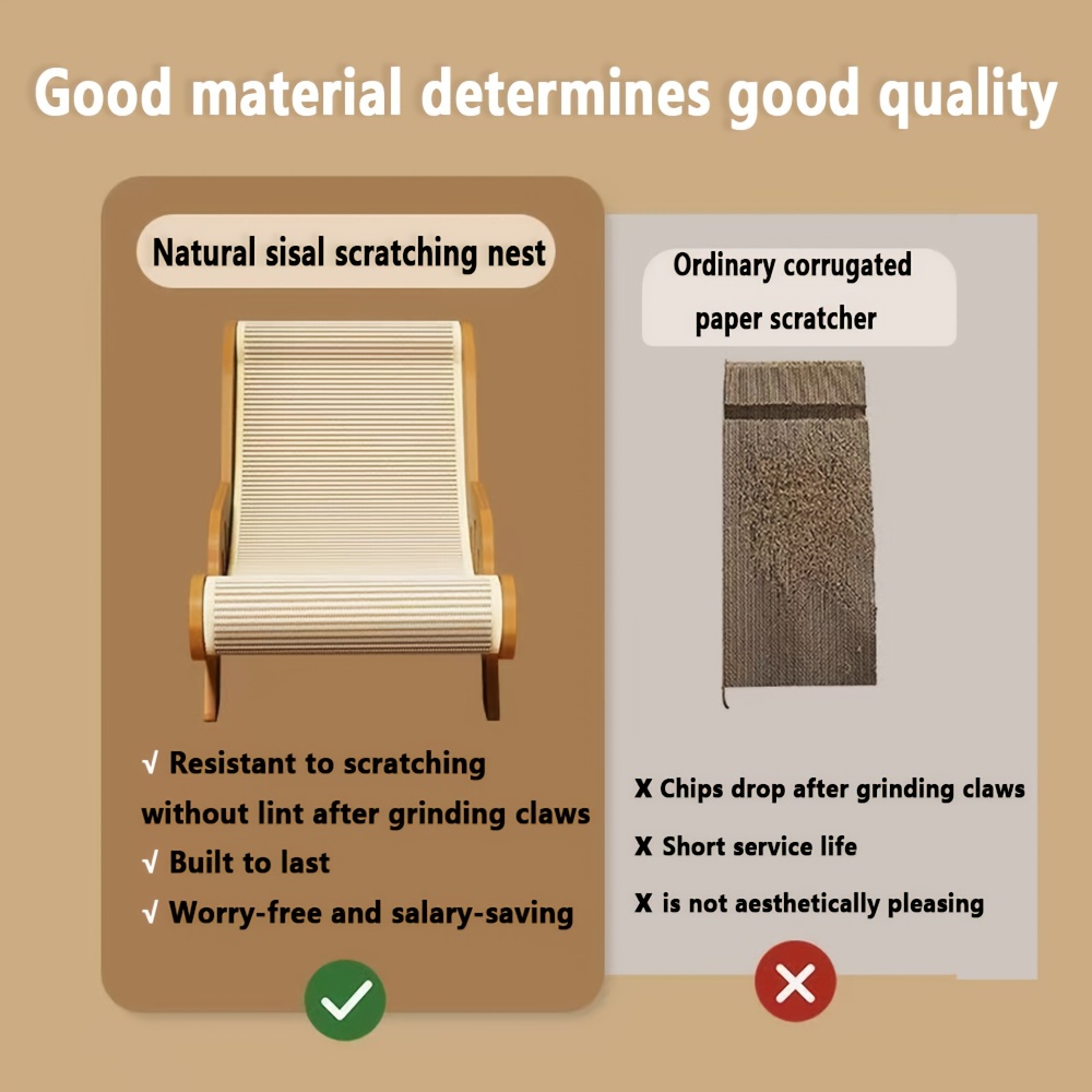 Natural Wood Durable Sisal Cat Hammock With Scratching Board - Multifunctional Indoor Cat Furniture, Ergonomic Lounger For Rest And Play, Scratch-Resistant And Wear-Resistant - Imagen 3