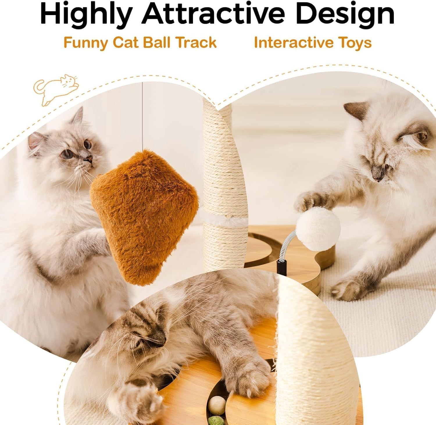 Mewoo Cat Scratching Post With Bed - Small Cat Tower With Sisal Scratcher, Removable Perch & Ball Track Toys For Indoor Cats Brown, Medium - Imagen 8