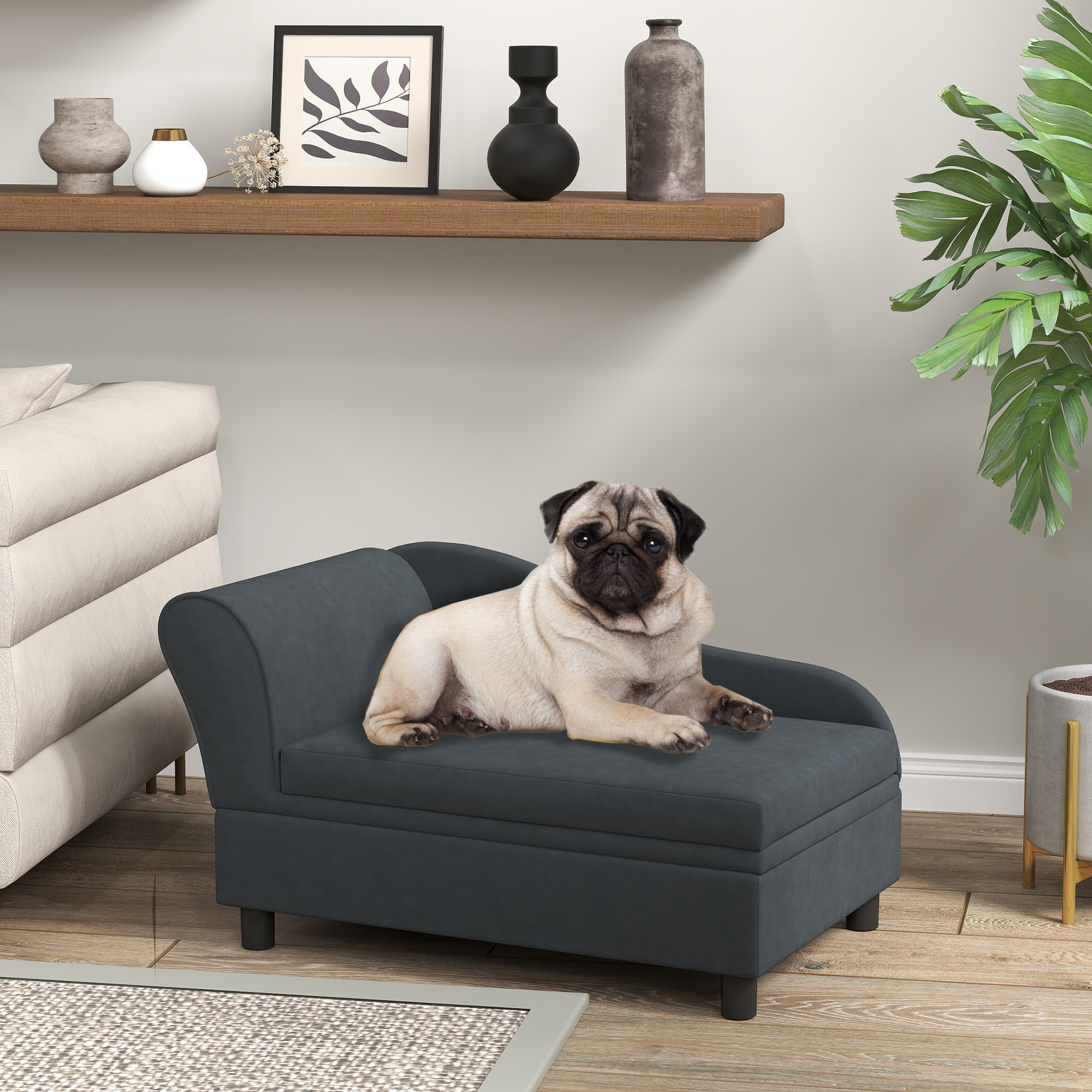 Pet Sofa Bed Couch With Storage, Pet Sofa For Cats And Small Dogs, Dark Gray - Imagen 2