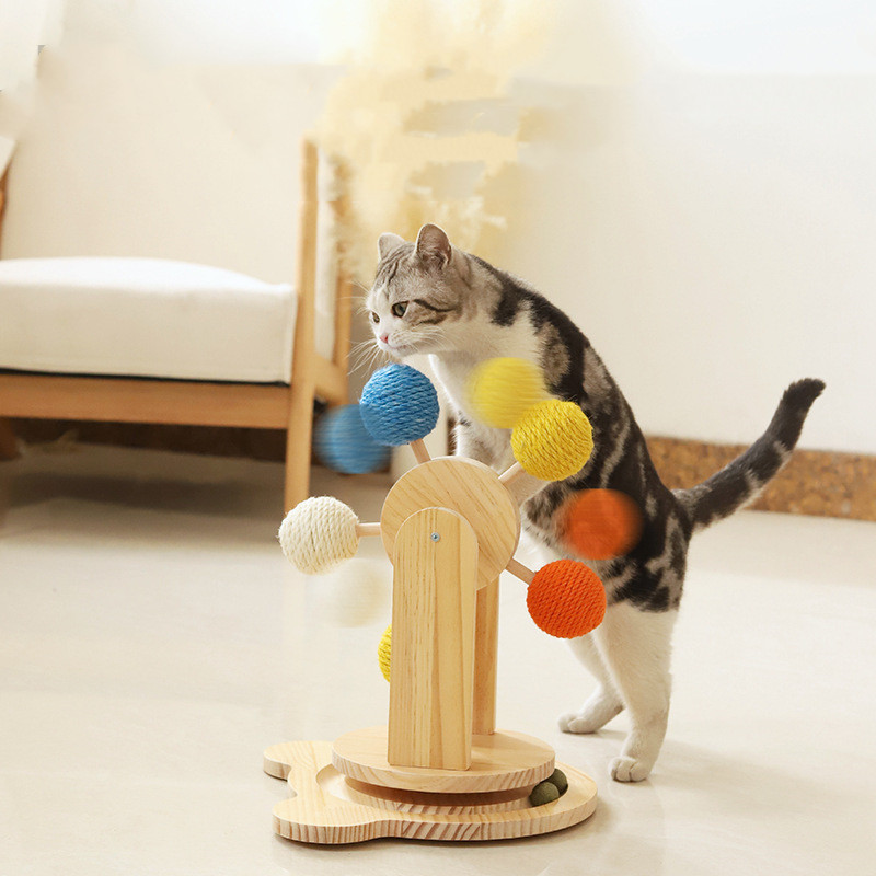 Rascador para Gatos con Mesa Giratoria de Madera Maciza - Imagen 2
