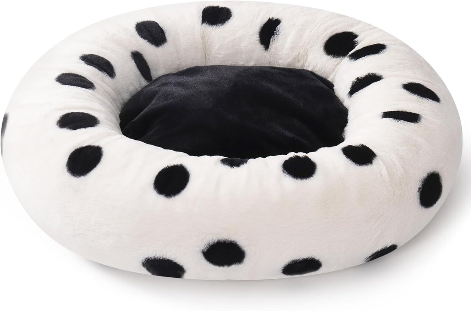 MEWOOFUN Donut Cat Bed For Indoor Cats - 23 Inch Round Washable Pet Bed With Non-Slip Bottom, Plush Fluffy Small Dog Bed For Puppies & Kittens, Black Dot - Imagen 4