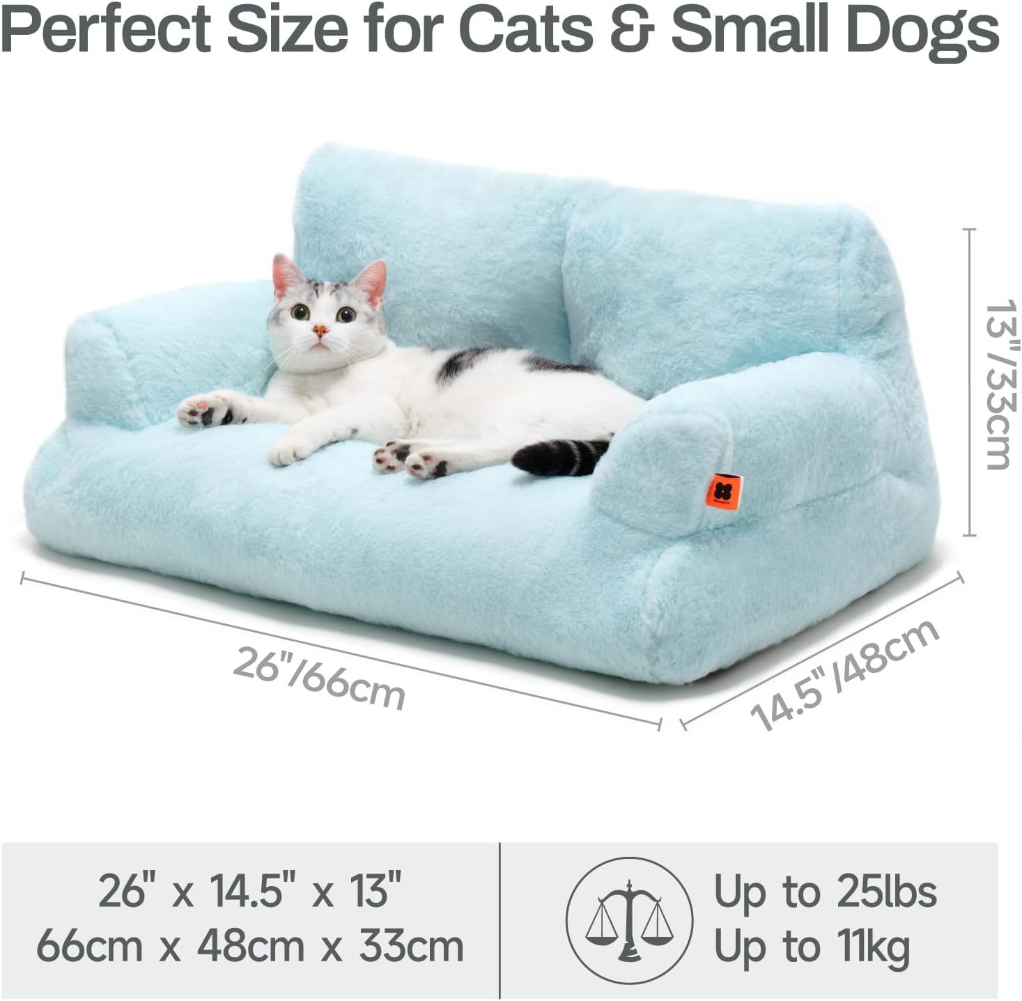 MEWOOFUN Plush Cat Bed For Indoor Cats - Washable 26x19x13 Inch Pet Couch With Non-Slip Bottom, Fluffy Small Dog Bed For Puppies & Kittens, Blue - Imagen 2