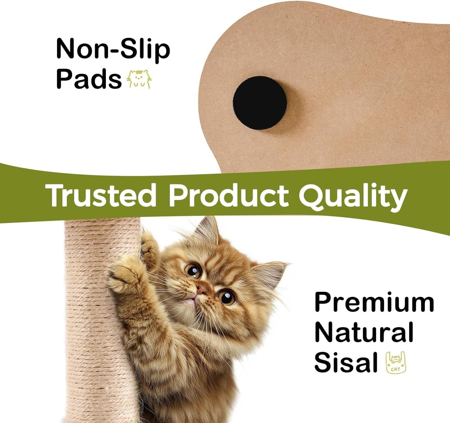 Mewoo Cat Scratching Post & Bed - 2-in-1 Small Cat Tower With Sisal Scratcher And Ball Track Toys Green, Medium - Imagen 6