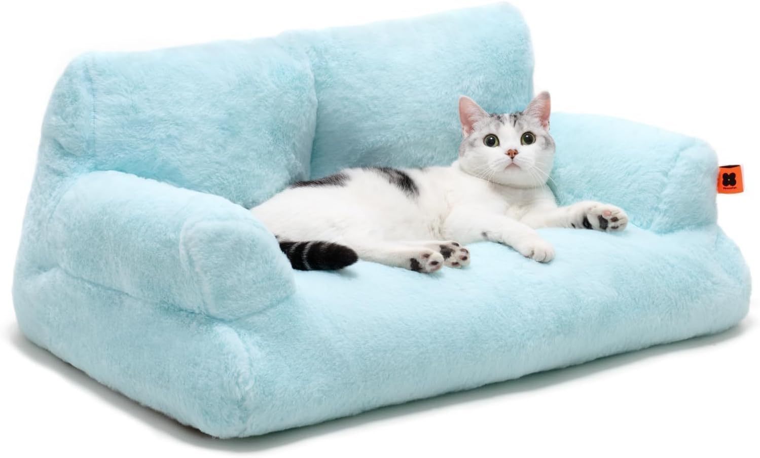 MEWOOFUN Plush Cat Bed For Indoor Cats - Washable 26x19x13 Inch Pet Couch With Non-Slip Bottom, Fluffy Small Dog Bed For Puppies & Kittens, Blue - Imagen 3