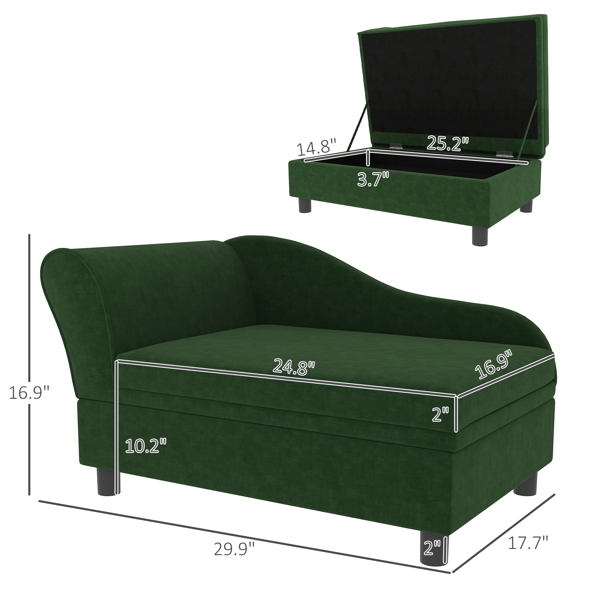 Pet Sofa Bed Couch With Storage, Pet Sofa For Cats And Small Dogs, Green - Imagen 5