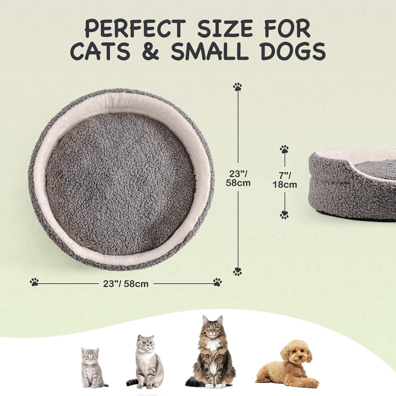 Mewoo Washable Pet Bed For Small Dogs & Cats - 23x23x7 Inch Orthopedic Dog Bed With Non-Slip Bottom, Plush Round Bed For Puppies & Indoor Kittens, Grey - Imagen 3