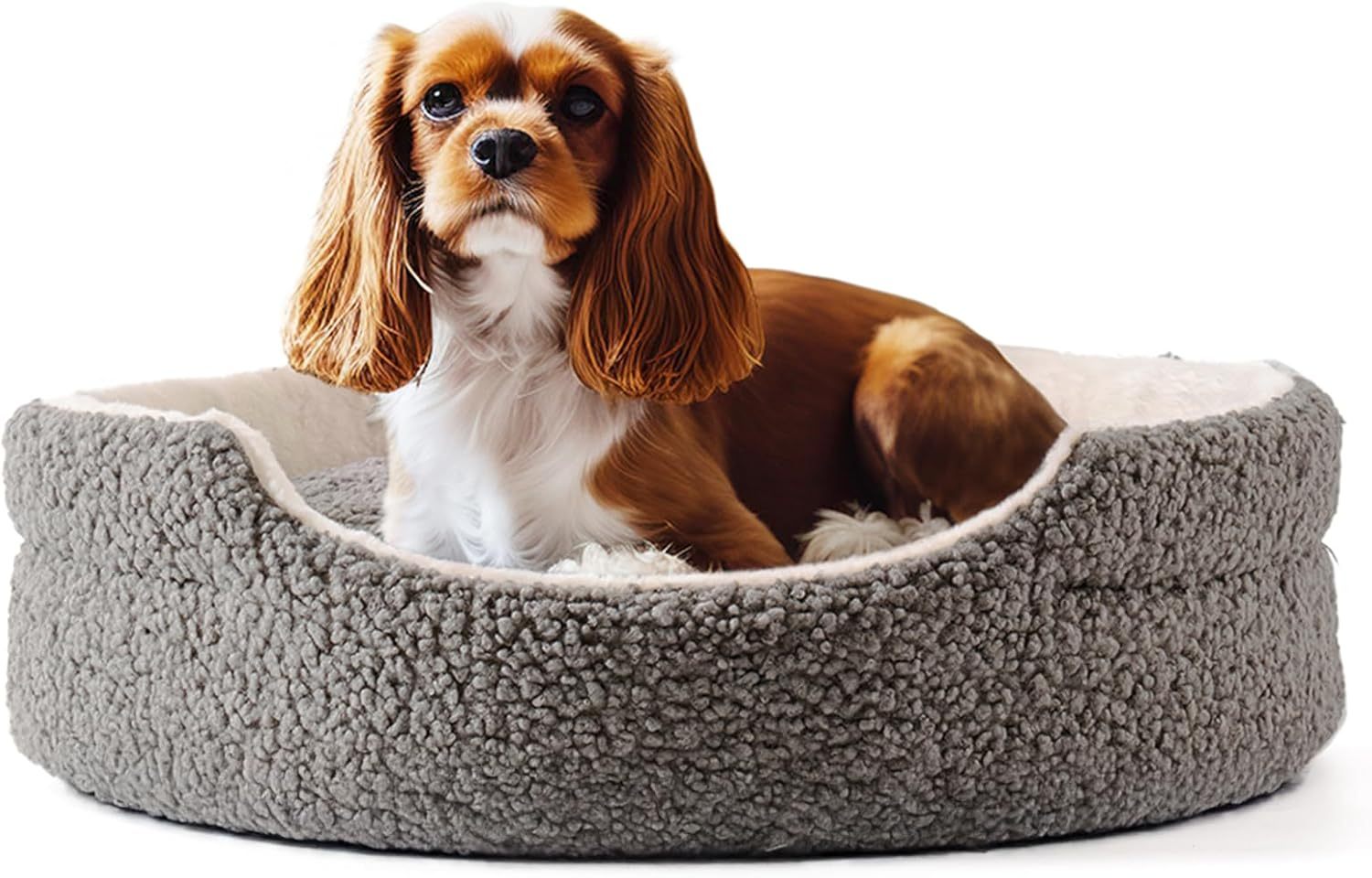 Mewoo Washable Pet Bed For Small Dogs & Cats - 23x23x7 Inch Orthopedic Dog Bed With Non-Slip Bottom, Plush Round Bed For Puppies & Indoor Kittens, Grey - Imagen 2
