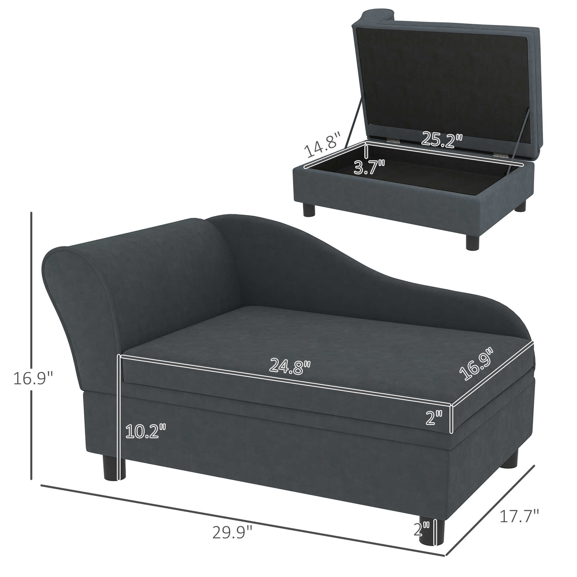 Pet Sofa Bed Couch With Storage, Pet Sofa For Cats And Small Dogs, Dark Gray - Imagen 4
