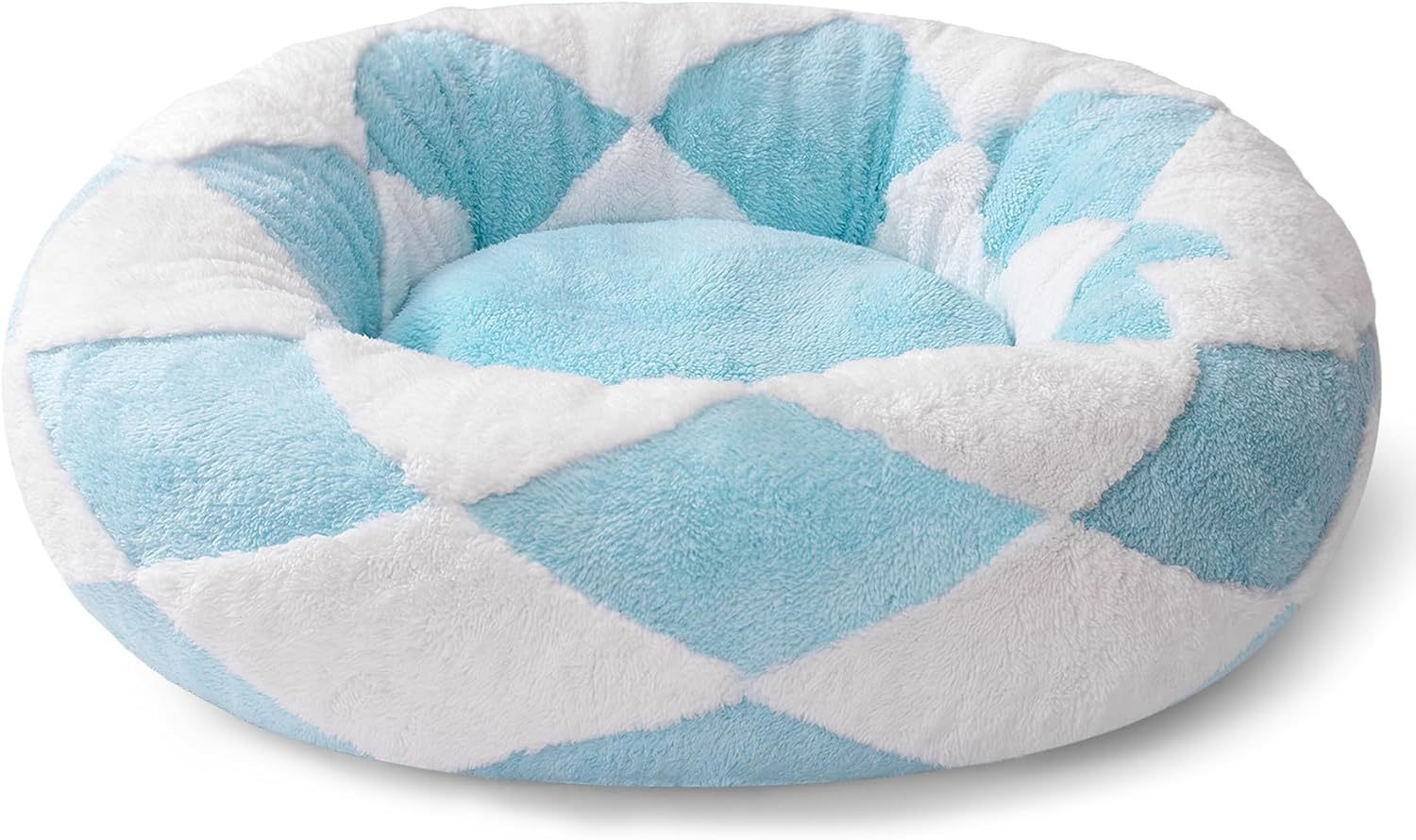 MEWOOFUN Donut Cat Bed For Indoor Cats - Round Washable Plush Pet Bed With Jacquard Shaggy Fabric & Non-Slip Bottom, Calming Small Dog Bed For Puppy & Kitten, 23 Inch Blue Check - Imagen 4