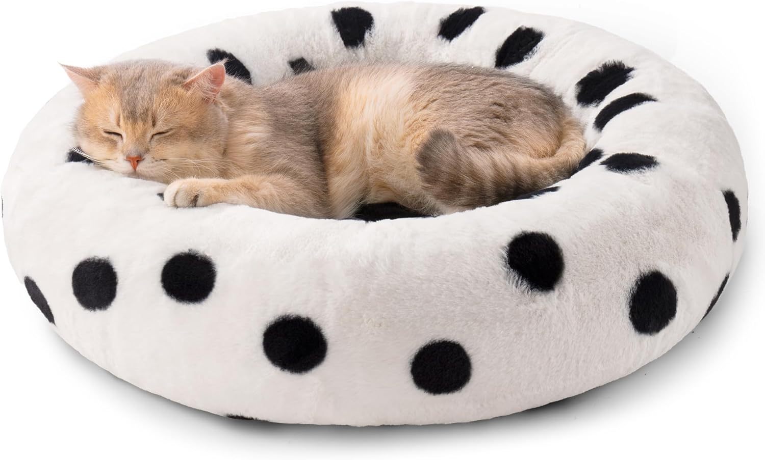 MEWOOFUN Donut Cat Bed For Indoor Cats - 23 Inch Round Washable Pet Bed With Non-Slip Bottom, Plush Fluffy Small Dog Bed For Puppies & Kittens, Black Dot - Imagen 3