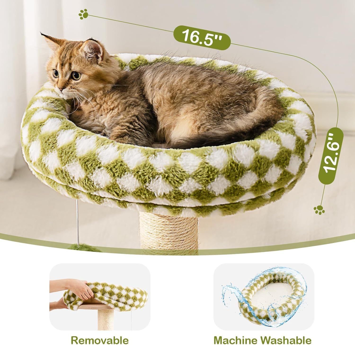 Mewoo Cat Scratching Post & Bed - 2-in-1 Small Cat Tower With Sisal Scratcher And Ball Track Toys Green, Medium - Imagen 5